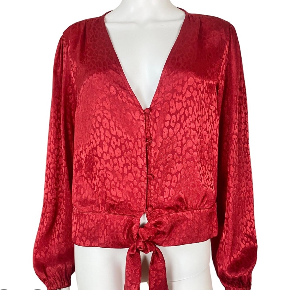Michael Kors Red Animal Print Satin Blouse